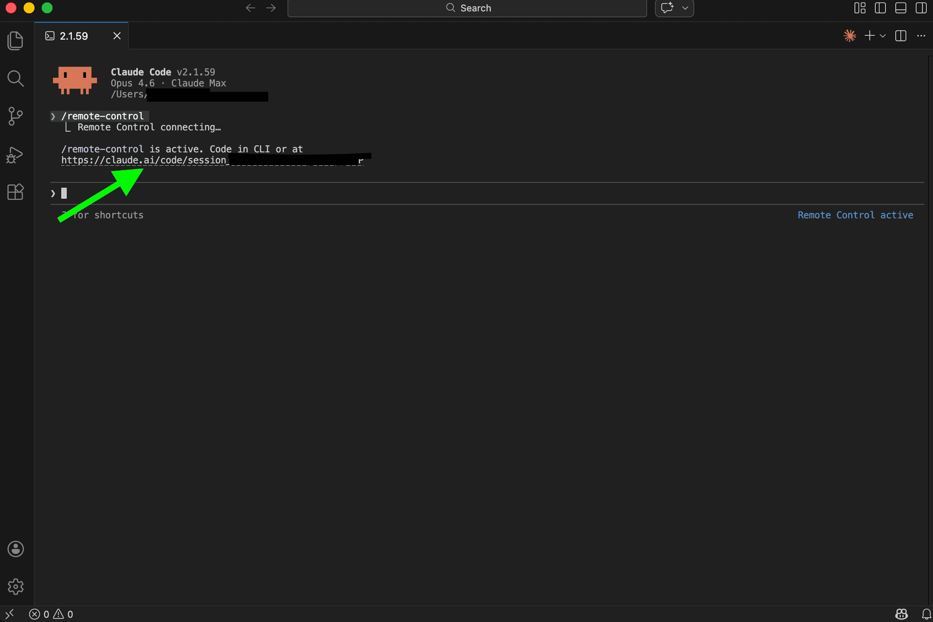Remote Control QR code displayed in VS Code Claude Code panel