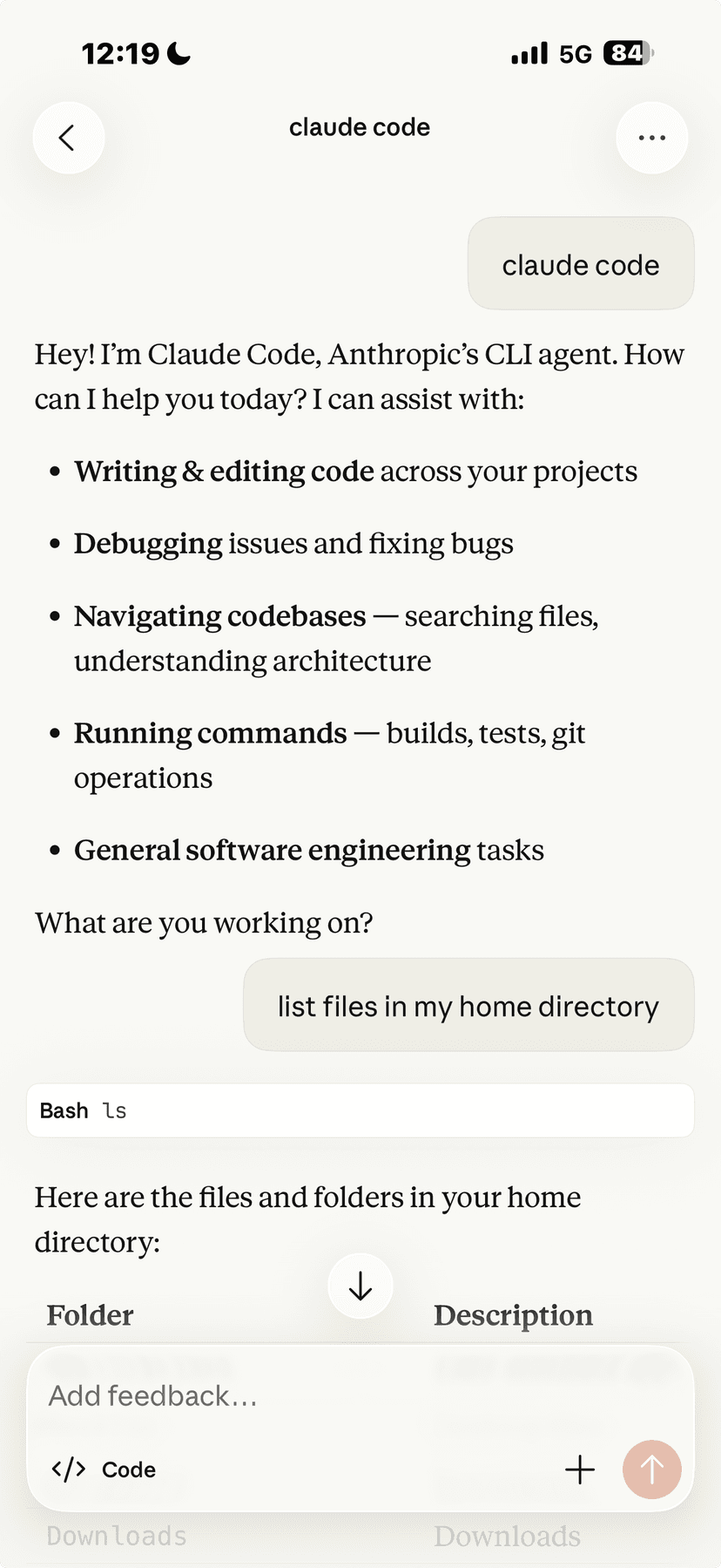 Claude Code Remote Control session running on a phone